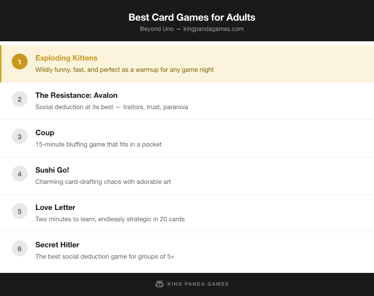 Best Card Games for Adults ranked list