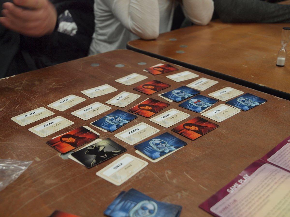 Codenames word cards laid out mid-game