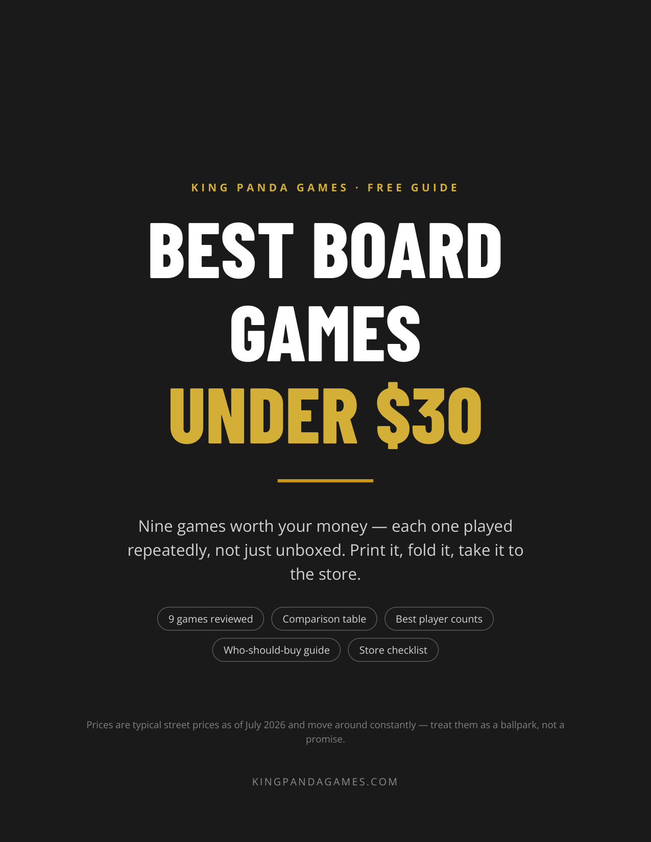 Cover of the free KPG Budget Board Games Guide PDF
