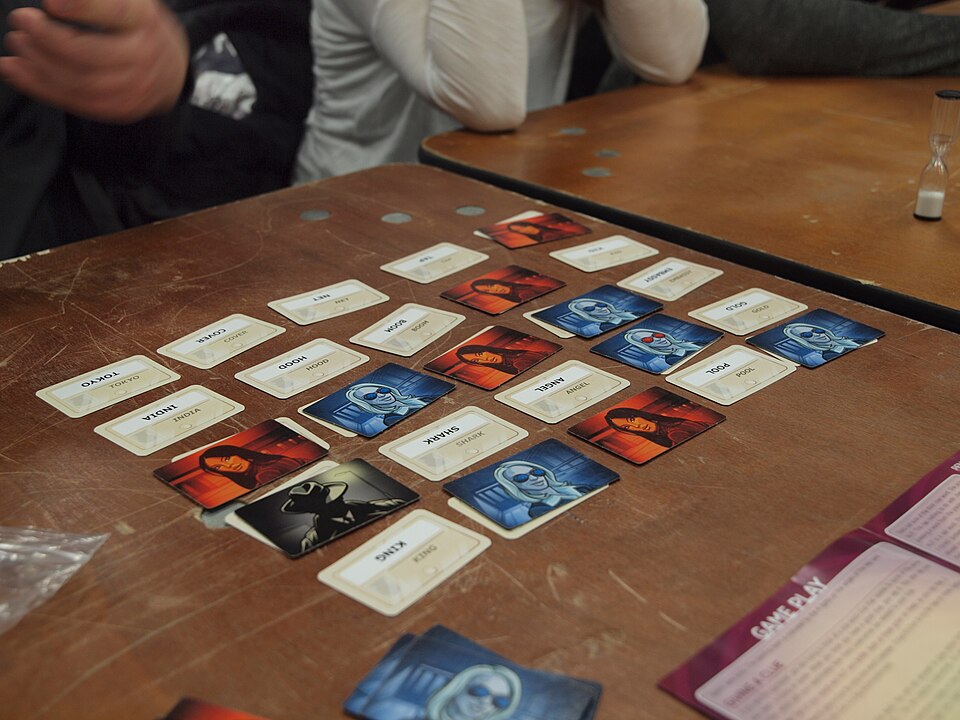Codenames board game set up on a table