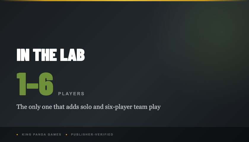 In the Lab supports 1 to 6 players, the only expansion adding solo play