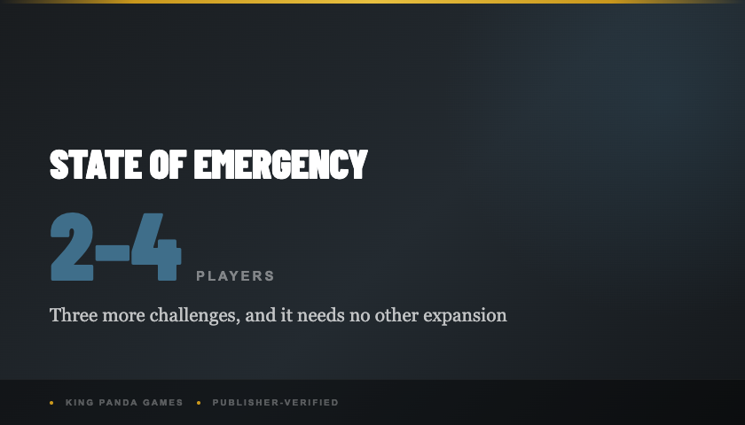 State of Emergency supports 2 to 4 players and needs no other expansion